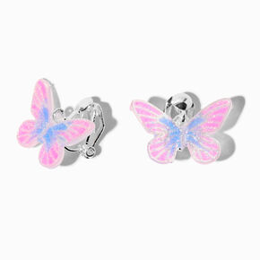Pink &amp; Purple Butterfly 0.5&quot; Clip-On Drop Earrings,