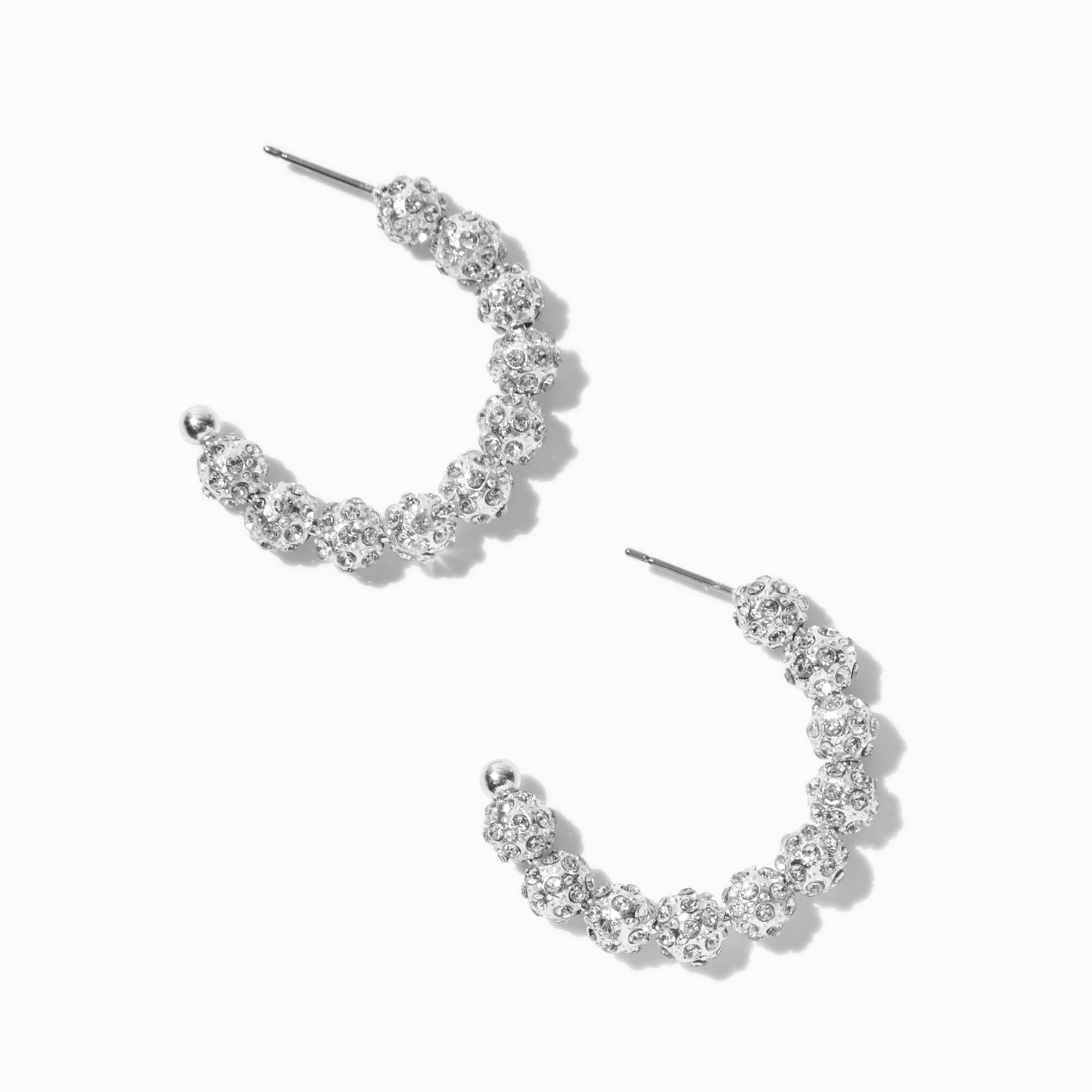 Claire's Silver-tone Pavé Fireball Hoop Earrings