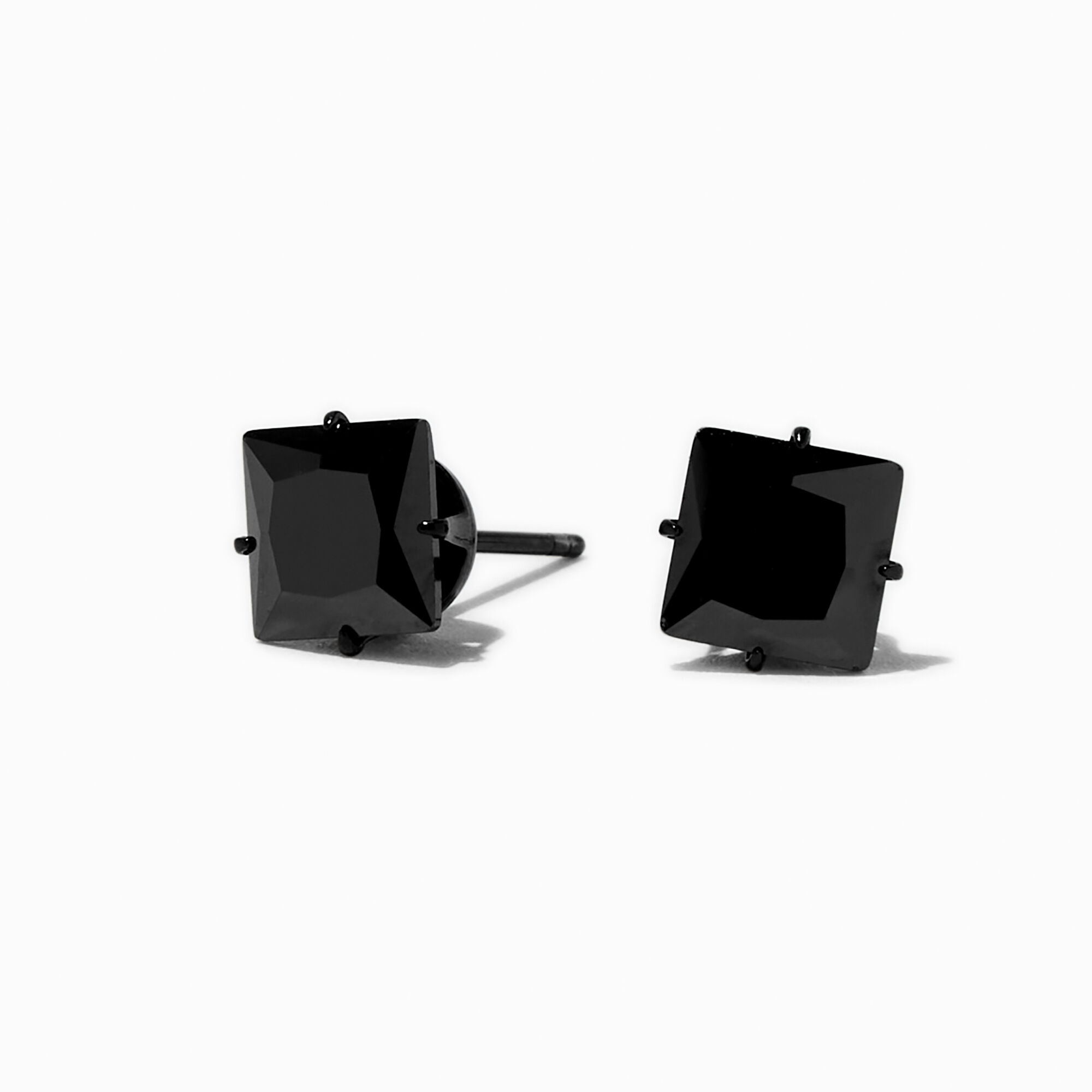 C LUXE by Claire s Black Titanium 7MM Cubic Zirconia Square Stud Earrings