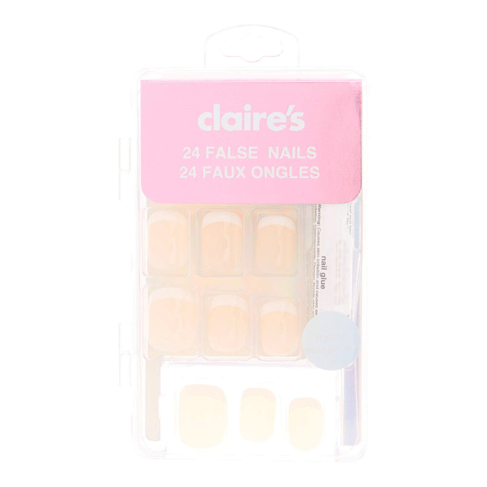 French Manicure False Nails - 24 Pack, Nude,