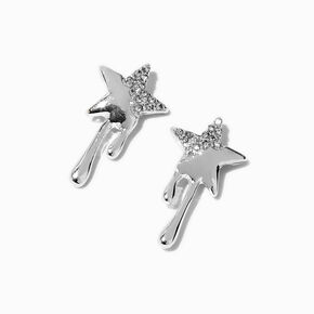 Silver-tone Crystal Dripping Star Stud Earrings,