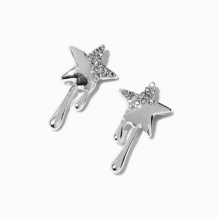 Clous d&#39;oreilles &eacute;toile coulante strass couleur argent&eacute;e,