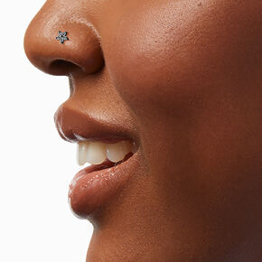 20G Silver-tone Stainless Steel Cubic Zirconia Flower Threadless Corkscrew Nose Stud,