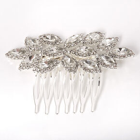 Silver-tone Rhinestone Halo Leaf Hair Comb,