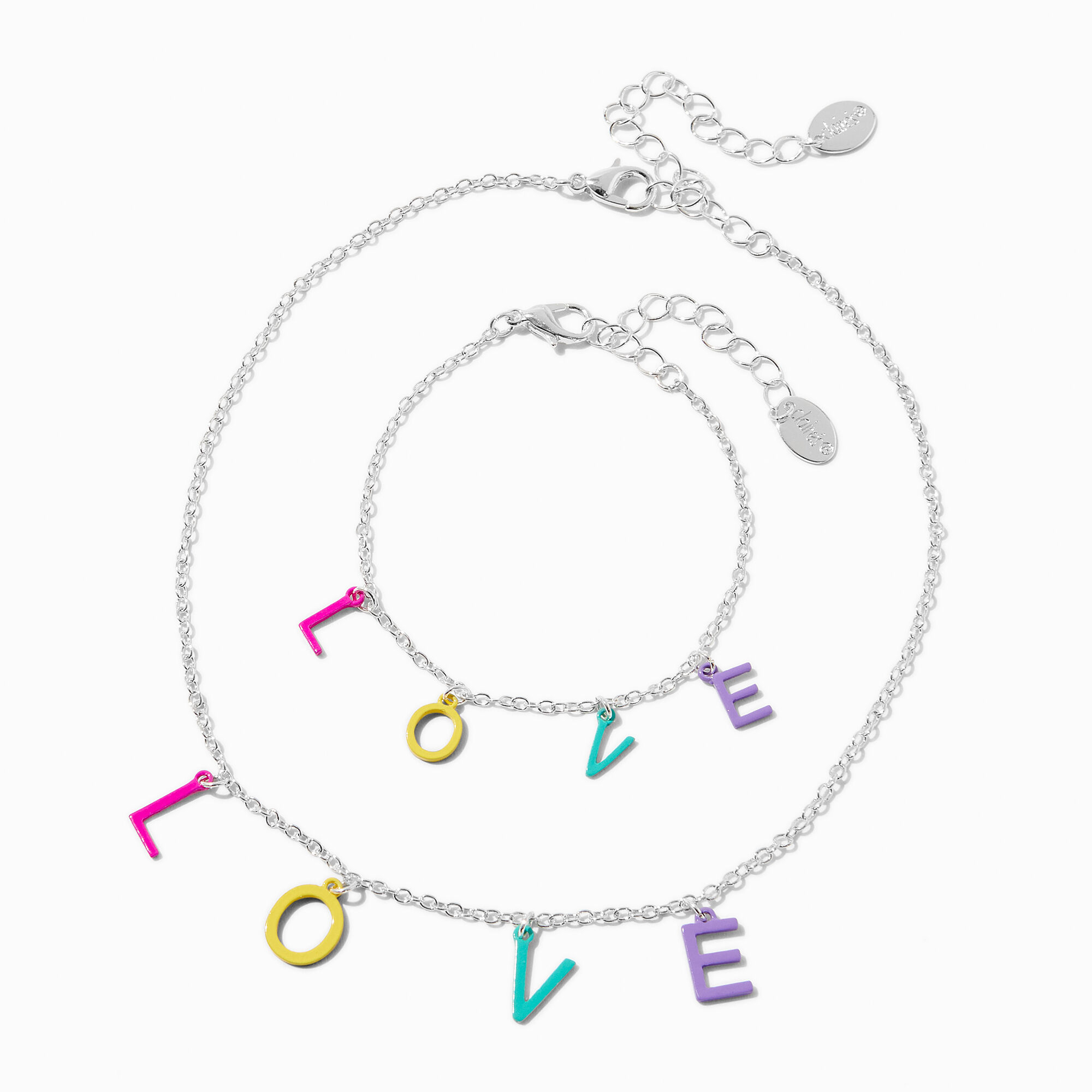 Claire's Parure de bijoux couleur argentée « Love » Claire's Club - Lot de 2