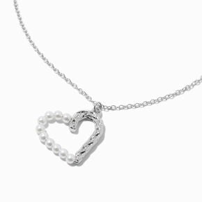 Textured Pearl Heart Pendant Necklace ,