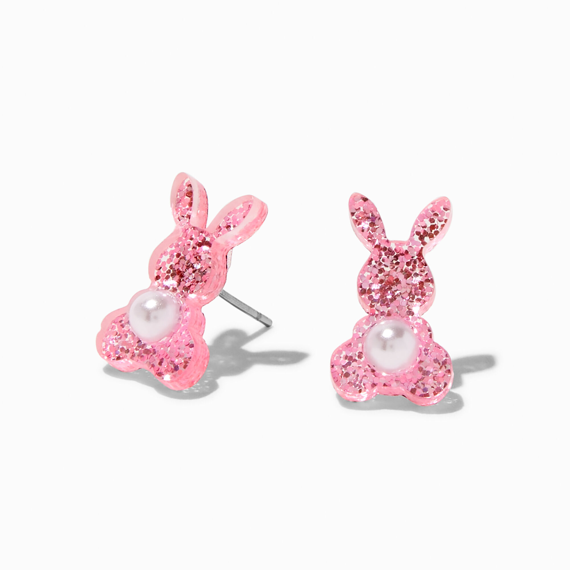 Easter Bunny Pink Glitter Pearl Stud Earrings Claire s US