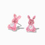 Easter Bunny Pink Glitter &amp; Pearl Stud Earrings,