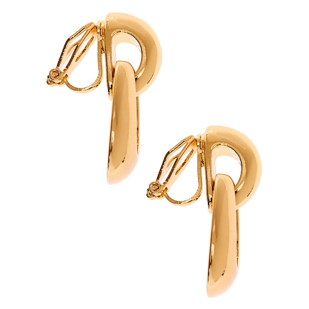Gold Chunky Clip On Hoop Earrings,