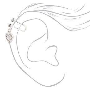Silver Crystal Heart Charm Ear Cuff,