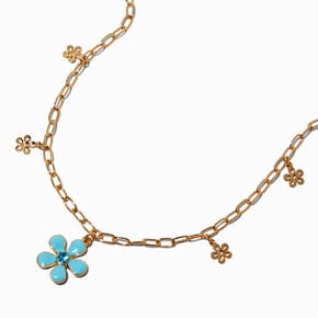 UV Color-Changing Blue Flower Charm Necklace,