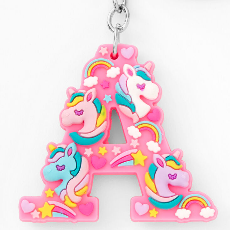 Initial Unicorn Keychain - Pink, A,