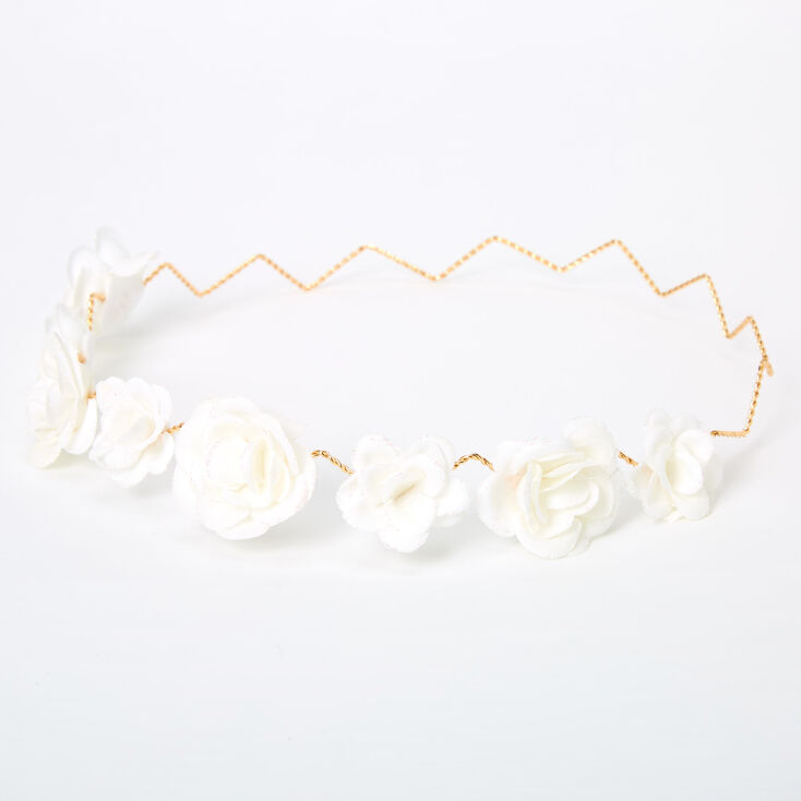 Glitter Roses Flower Crown Headwrap - White,