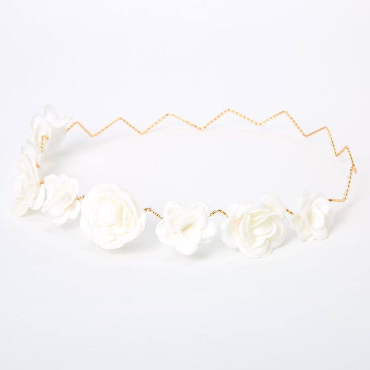 Couronne de fleurs avec roses &agrave; paillettes - Blanc,