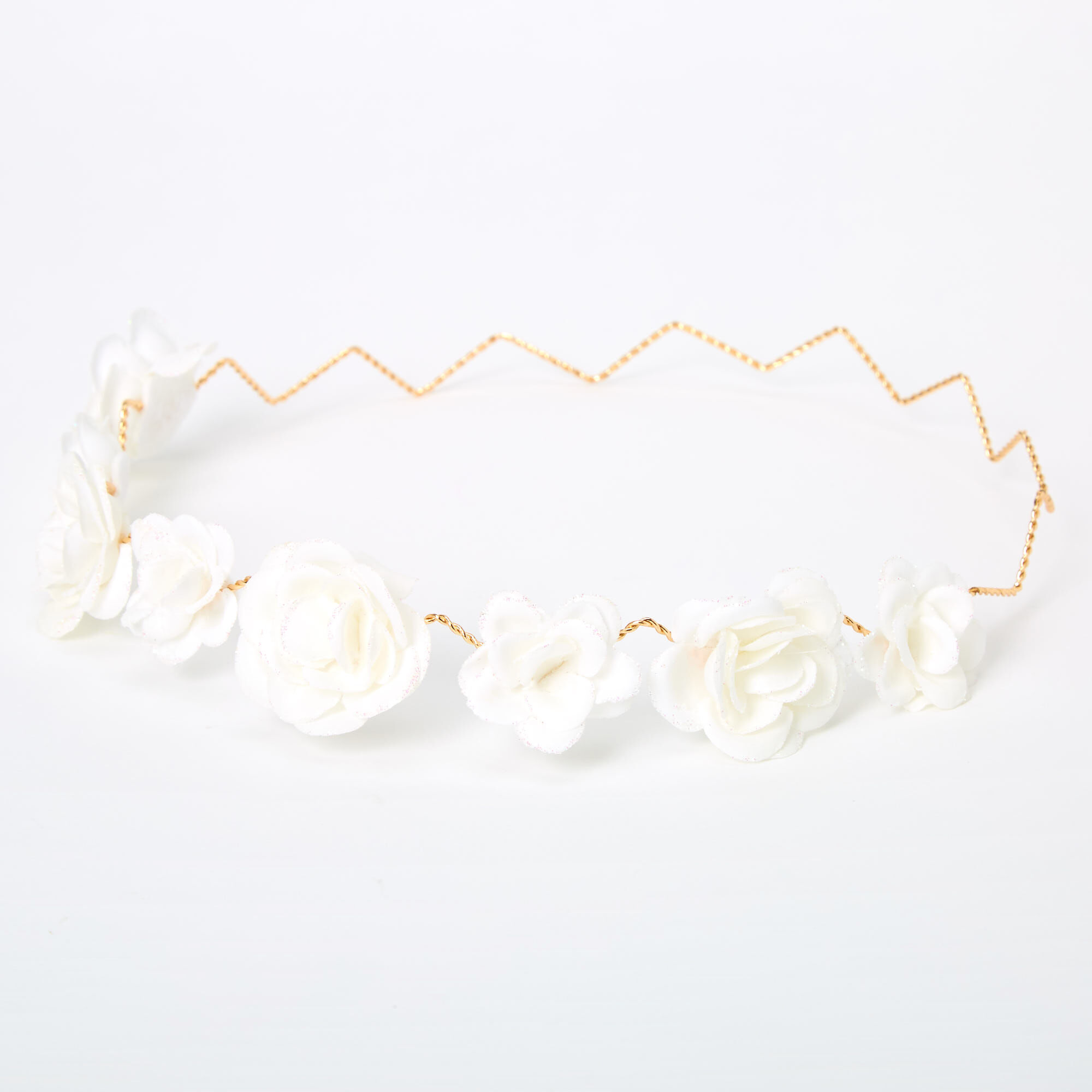 View Claires Glitter Roses Flower Crown Headwrap White information