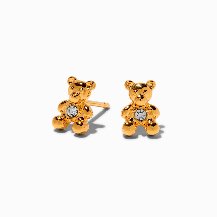 Clous d&#39;oreilles ours en peluche couleur dor&eacute;e,