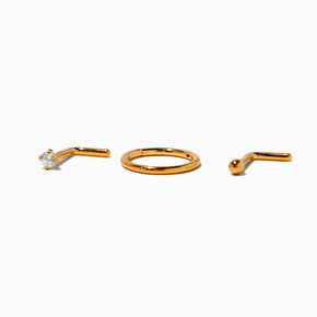 18G 18k Yellow Gold Plated Titanium Stud &amp; Hoop Nose Jewelry Set - 3 Pack,
