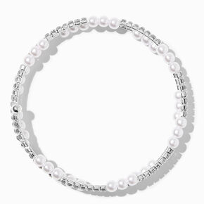 Silver-tone Crystal &amp; Pearl Wrap Bracelet,