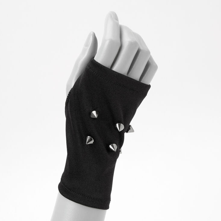 Silver Studded Black Fingerless Gloves,