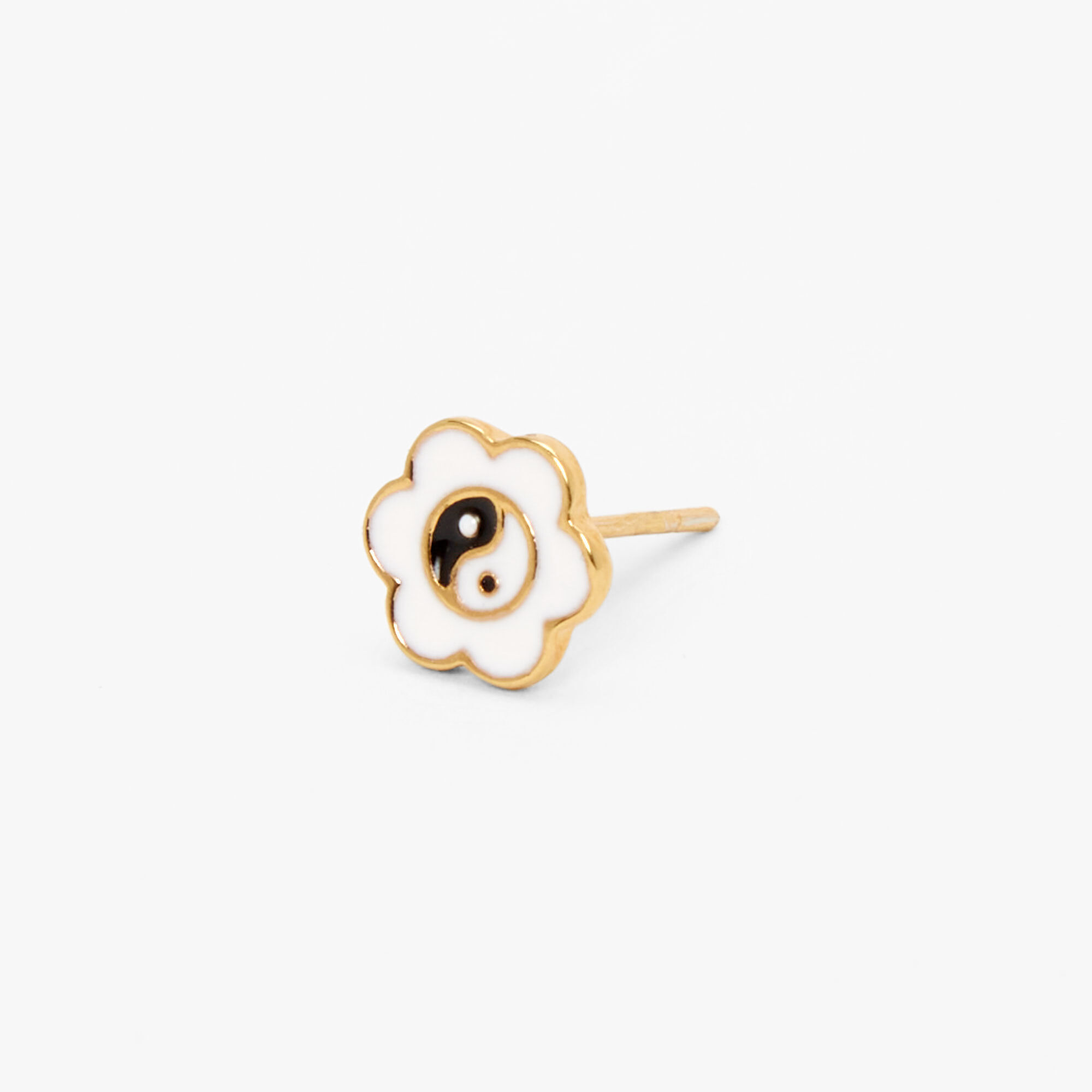 18k Gold Plated One Enamel Yin Yang Flower Stud Earring,