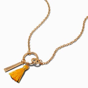 Gold-tone O-Ring Yellow Tassel Pendant Necklace,