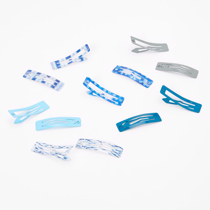 Solid Tie Dye Square Snap Hair Clips - Blue, 12 Pack,