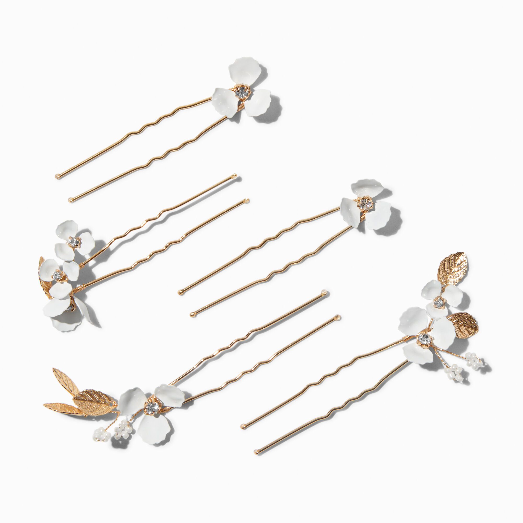 View Claires Flower GoldTone Hair Pins 6 Pack White information