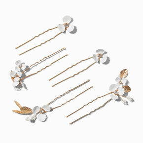 &Eacute;pingles &agrave; cheveux couleur dor&eacute;e fleurs blanches - Lot de 6,