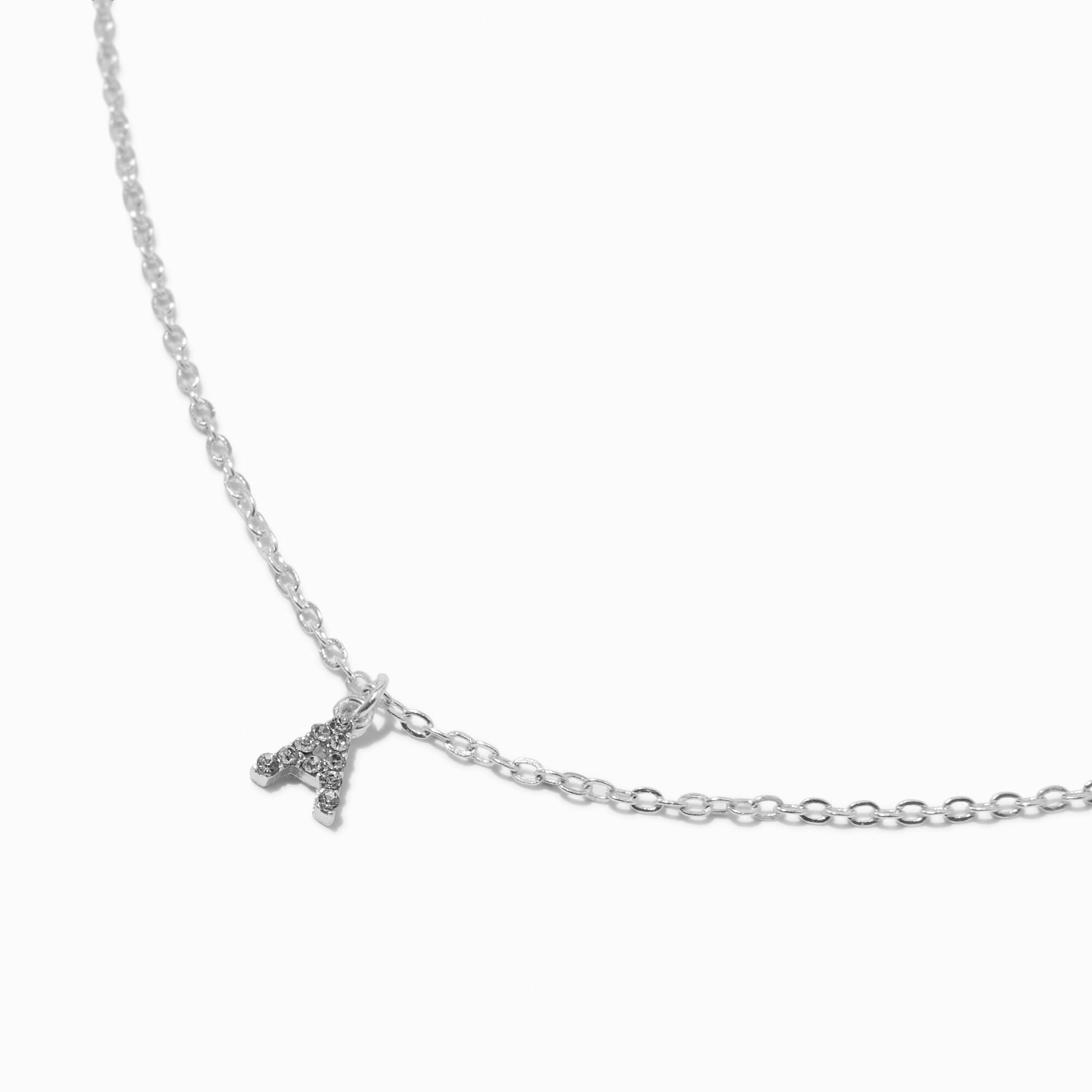 Silver tone Crystal Block Letter Initial Pendant Necklace A Claire s US