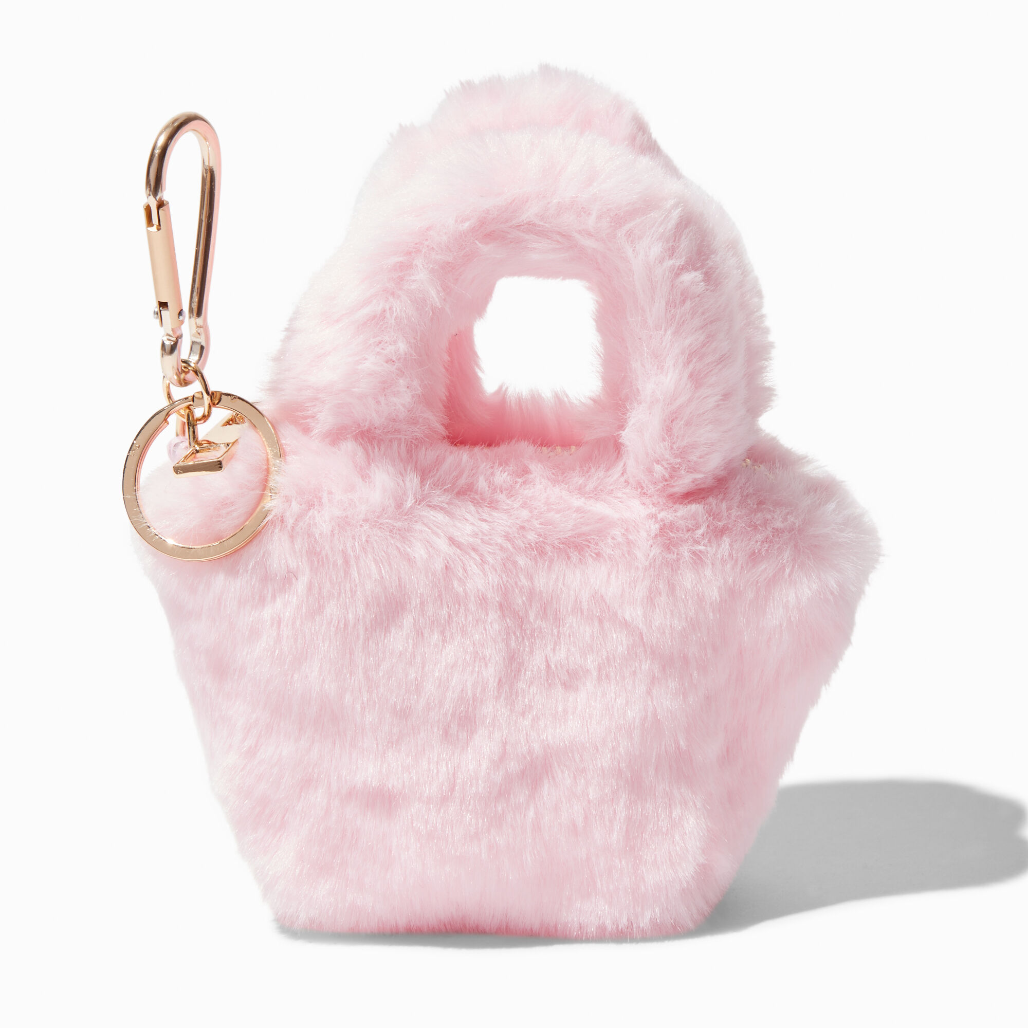 View Claires Furry Mini Tote Keyring Pink information
