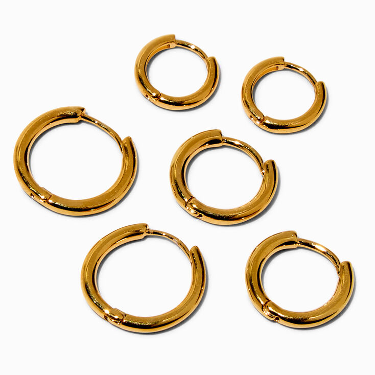 C LUXE by Claire&#39;s 18kt Gold Plated 8mm, 10mm, &amp; 12mm Hoop Earrings - 3 Pack,