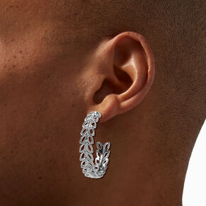 Silver-tone 40mm Textured Leaf Hoop Earrings,