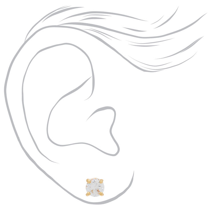 18kt Gold Plated Cubic Zirconia Round Stud Earrings - 6MM,