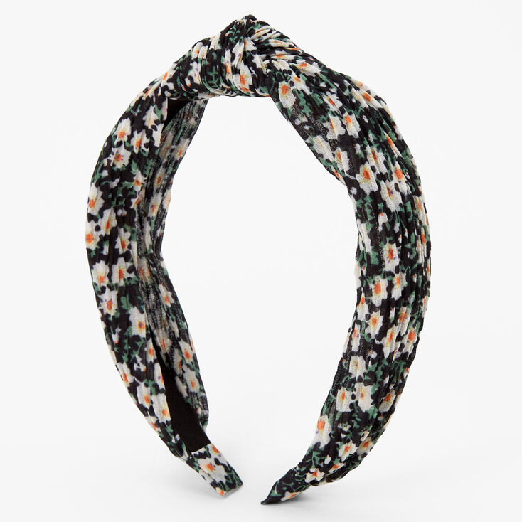 Floral Print Pleated Knotted Headband - Black | Claire's