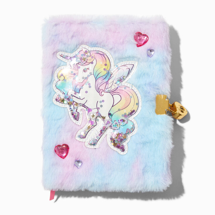 Shaker Unicorn Heart Gem Furry Lock Diary,