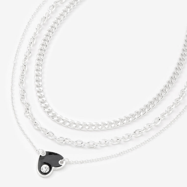 Silver Multi Strand Heart Pendant Necklace,