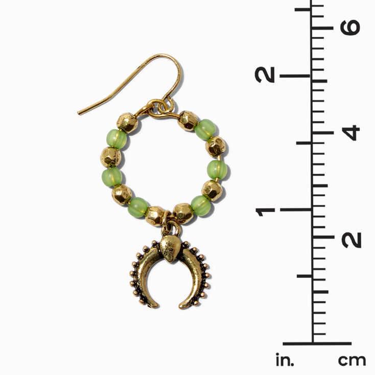 Jade Green Beaded Gold-tone Hoop 1.5&quot; Drop Earrings,