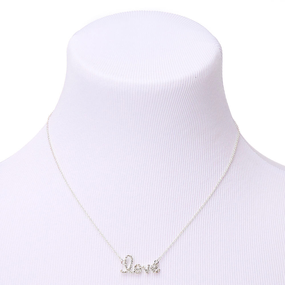 Silver Embellished Love Pendant Necklace,
