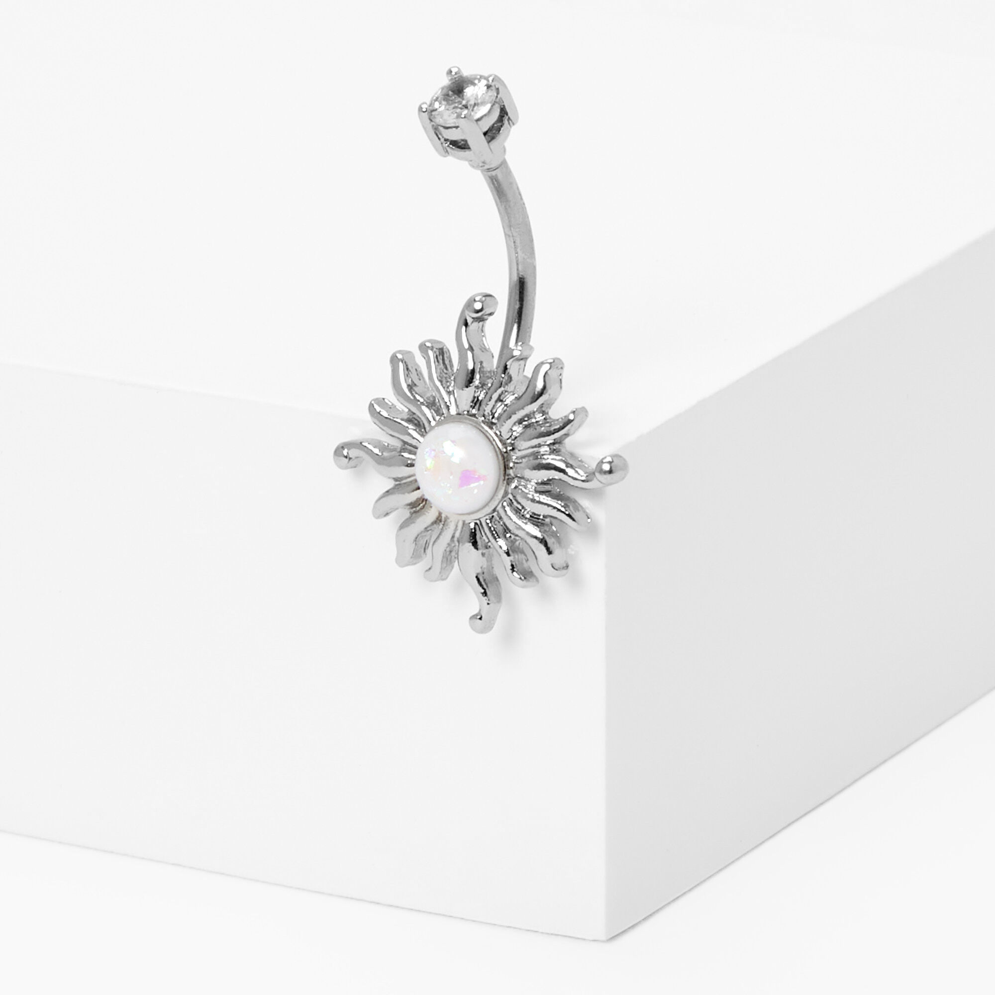 View Claires Tone 14G Opal Starburst Belly Ring Silver information