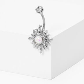 Silver-tone 14G Opal Starburst Belly Ring,