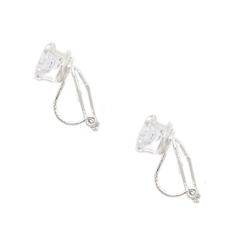 Silver-tone Cubic Zirconia Round 7mm Clip-On Earrings,