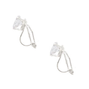Silver-tone Cubic Zirconia Round 7mm Clip-On Earrings,