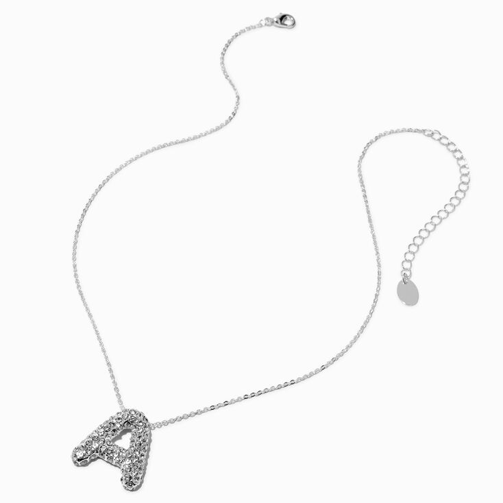 Silver-tone Pav&eacute; Bubble Initial Pendant Necklace - A,