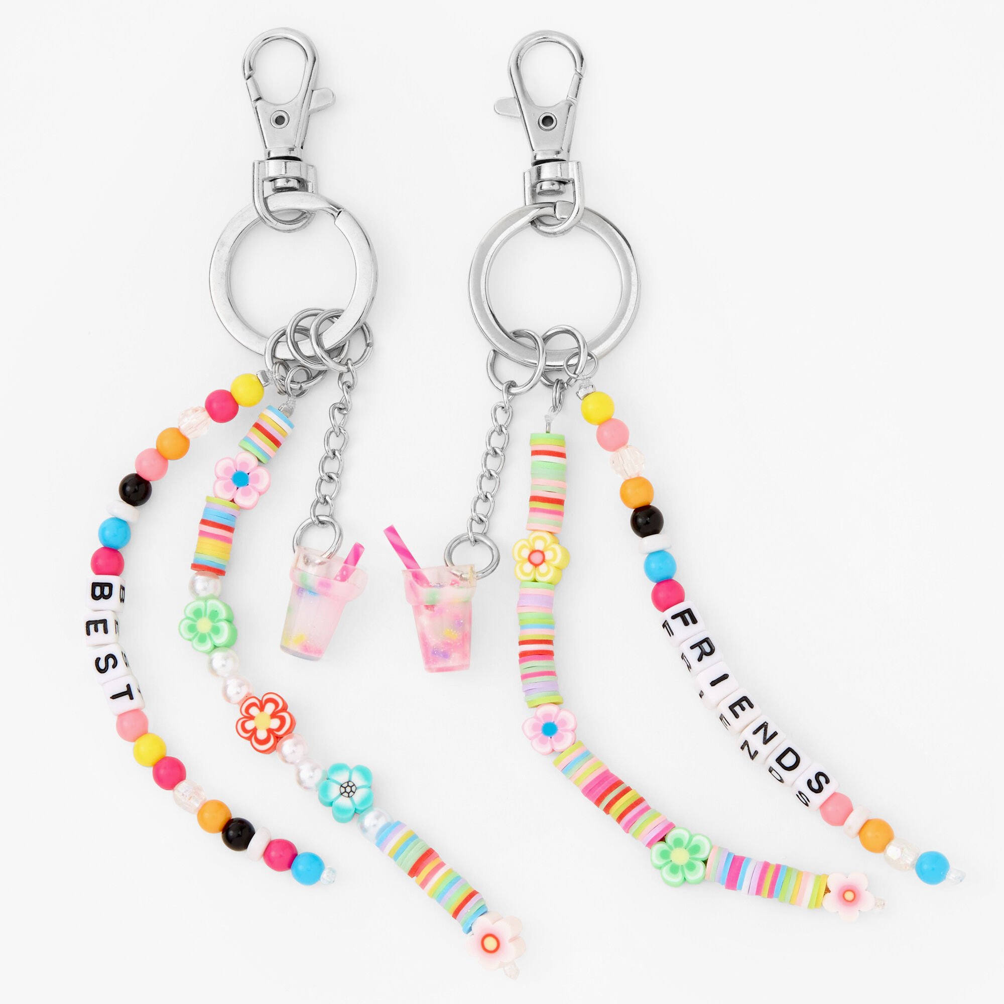 View Claires Best Friends Beaded Milkshake Charm Keyrings 2 Pack Silver information