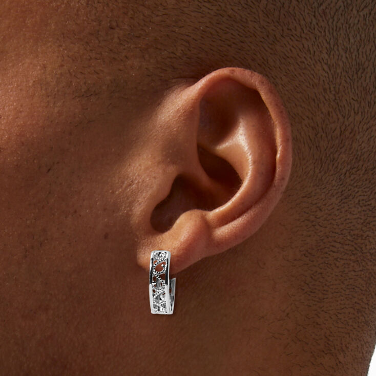 Silver 20MM Filigree Clicker Hoop Earrings,