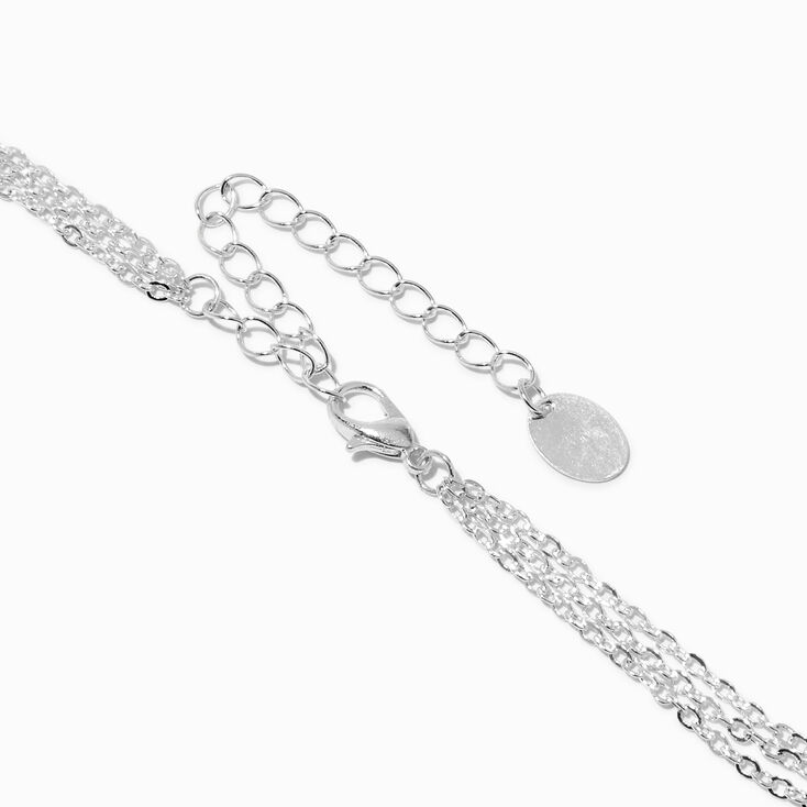 Silver Stick &amp; Linked Rings Multi-Strand Chain Necklace,