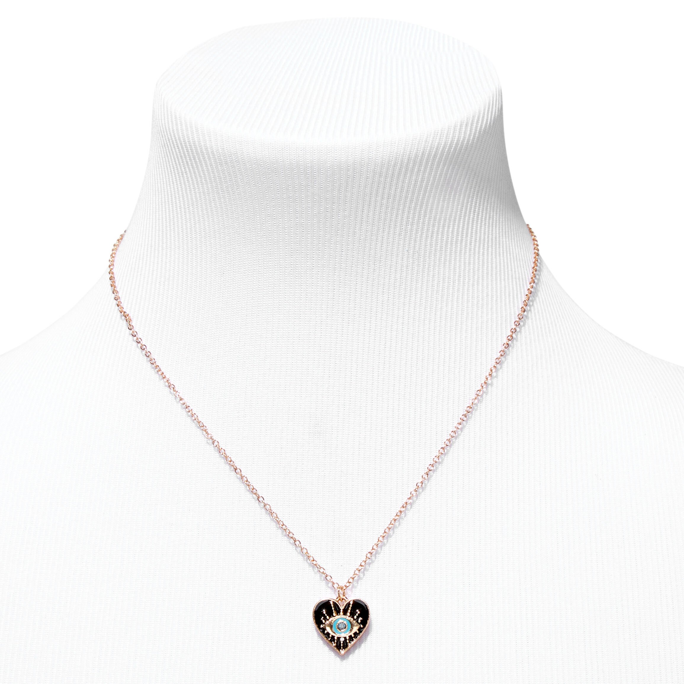 Black Evil Eye Heart Pendant Necklace,