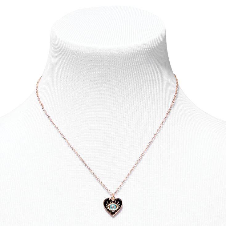 Black Evil Eye Heart Pendant Necklace,
