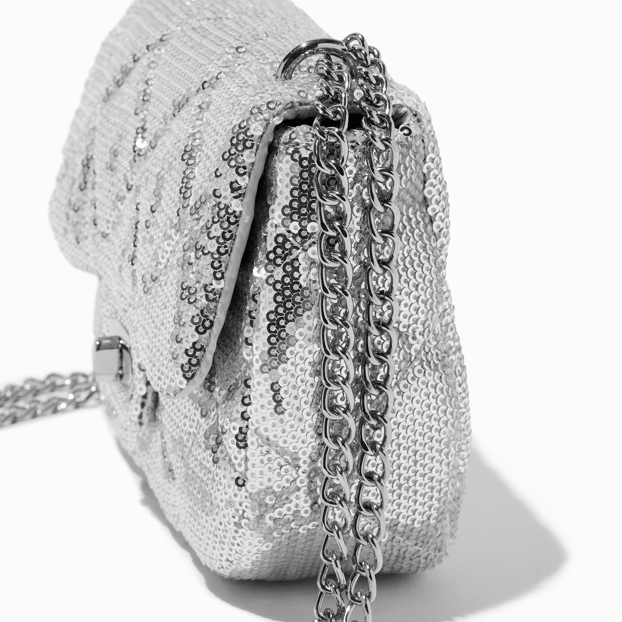Silver Diamante Strap Semi Circle Sequin Bag | PrettyLittleThing