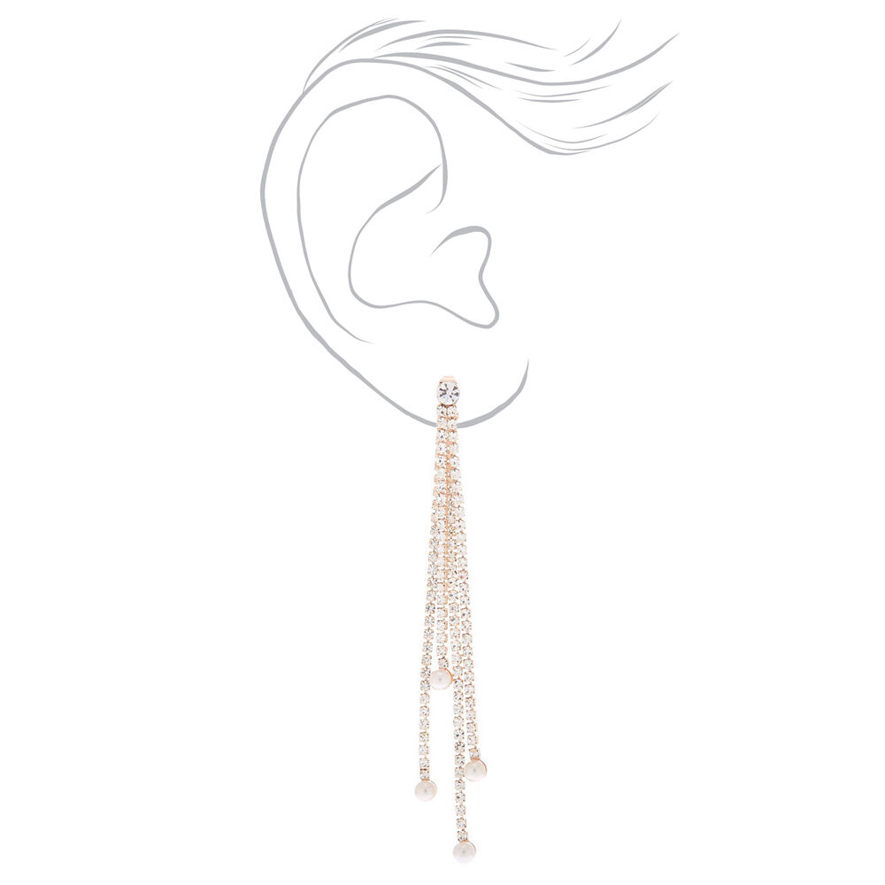 4" Rose Gold Rhinestone & Pearl Ear Jackets,